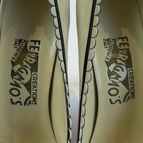 Limited Edition Salvatore Ferragamo White and Black Trim Pumps, Size 39 EU - Picture 7 of 16